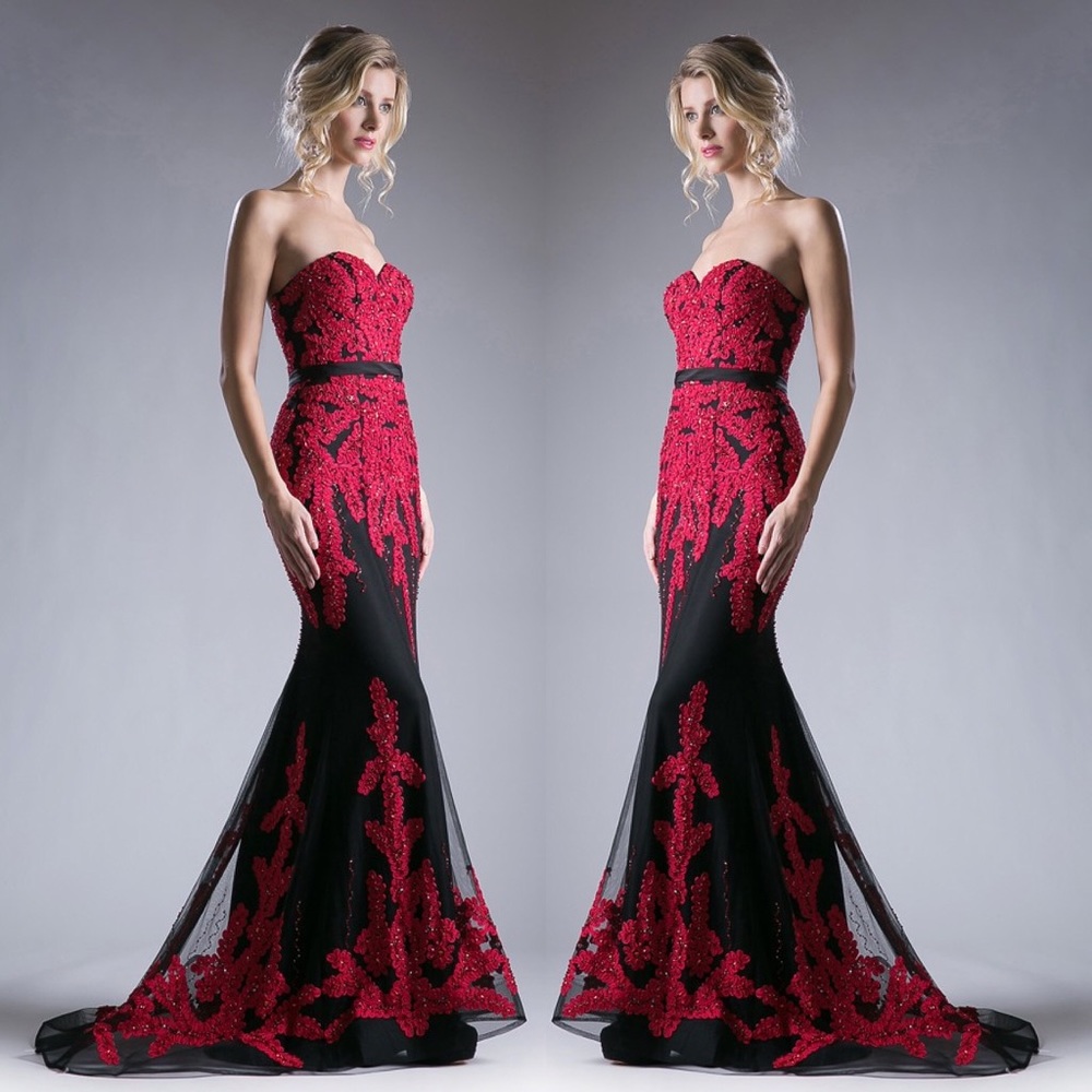 Red and Black Formal Prom Gown Dress